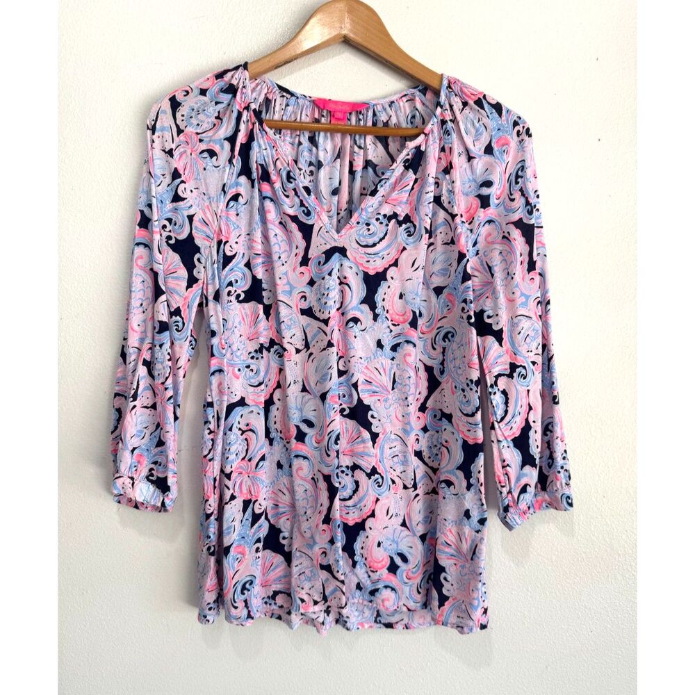 Lilly Pulitzer peasant bohemian blouse beach vacation summer casual women M